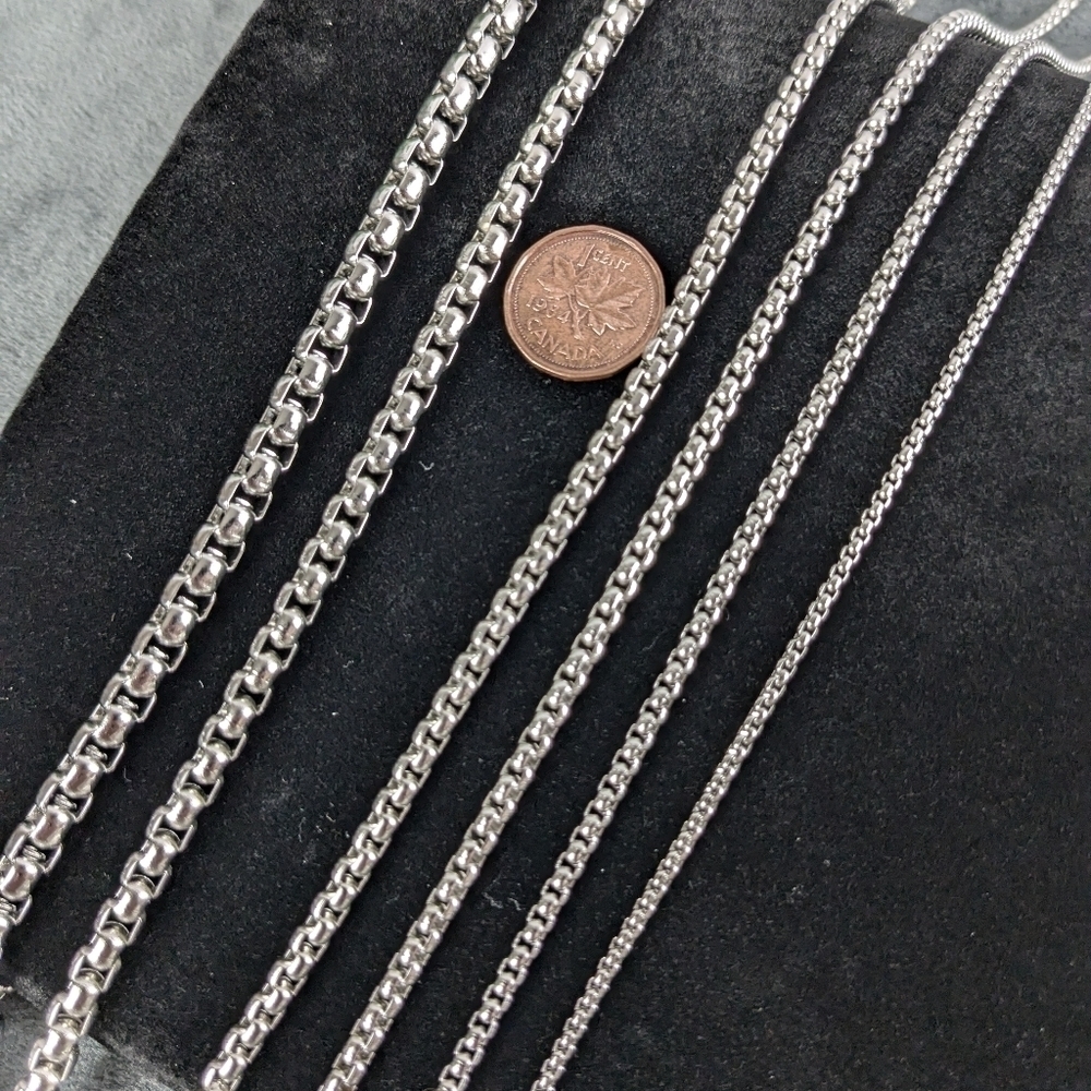 3mm stainless steel metal box chain necklace, 20" - Picture 3 of 5